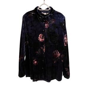 Belle by Kim Gravel Crushed Velvet Floral Button-Up Top – Size Large